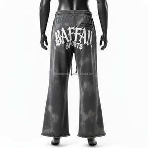 Lujo 380 GSM Hombres Jogger Pantalones Tela de lana suave Athletic Street Loose Fit Diseño desgastado Logotipo personalizado pantalones de hombre lavados - Product Image 5