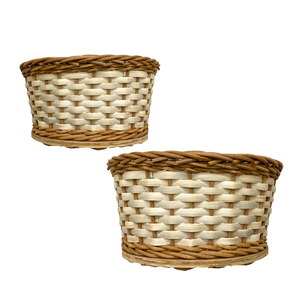 Charmant plateau de panier de rangement pour pain en rotin avec base en bois servant des pains frais, présentant des fruits - Product Image 1