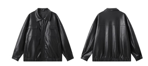 Moda personalizada negro Faux cuero poliéster abrigo chaqueta de gran tamaño de manga larga hombres de talla grande a prueba de viento - Product Image 4