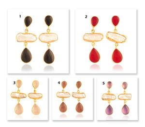 Pendiente de gota chapado en oro con gema de labradorita y Perla natural, joyería personalizada para chicas - Product Image 4