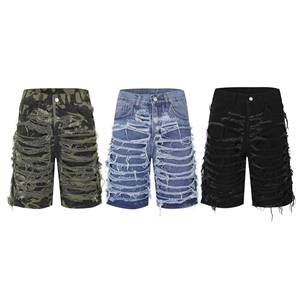 กางเกงขาสั้นผ้ายีนส์ยืดไม่ยืดสำหรับผู้ชายในฤดูร้อนชุดสตรีทแวร์ฟิตเนสตาข่ายเฟรนช์เทอร์รี่ยิมกางเกงขาสั้น XS" - Product Image 2