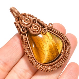 Collar con colgante de cobre y cobre, Gema Natural de ojo de tigre, fabricante - Product Image 1