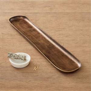 Plateau décoratif en métal martelé moderne, long, rustique, doré, centre de table, bol pour table basse, décoration de maison de luxe, plateau de service, organisateur - Product Image 1