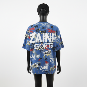 Camiseta Holgada para Mujer, Algodón Premium, Jersey Suave y Transpirable, Azul Multicolor, Sublimación Completa, Logotipo Personalizado, Camiseta de Algodón para Mujer - Product Image 2