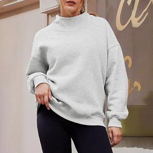 Femmes surdimensionné doux coton col montant pull à col rond sweat personnalisé brodé Streetwear polaire pour l'hiver - Product Image 2