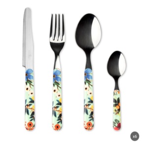 Set di posate in acciaio inossidabile resistente da 24 pezzi, finitura a specchio, design floreale multicolore country di Excelsa - Product Image 1