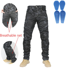 Jean de motocross camouflage approuvé, respirant, séchage rapide, avec protections de genoux amovibles, polyester/coton, sans manches, pour homme - Product Image 1