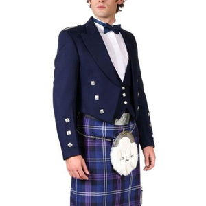 Royal Blue Prince Charlie Chaqueta con chaleco Blazer Chaqueta escocesa de lana con chaleco/chaleco Prince Charlie Wool Modern Kilt Jacket - Product Image 3