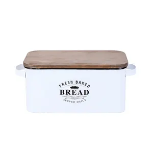 Panera Rectangular Nueva con Compartimentos para Accesorios de Cocina, Panera de Metal con Revestimiento Blanco y Detalles en Madera - Product Image 1