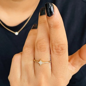 14K ทองคำแท้เพชรธรรมชาติงดงามแหวนดาวเหนือ - Product Image 2