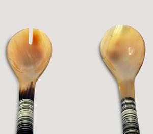Luxury Handcrafted Natural Horn And Bone Salad Server Set With Unique <b>Ringed</b> Textured Bone Handles Large Mixing <b>Spoon</b> And - Product Image 2