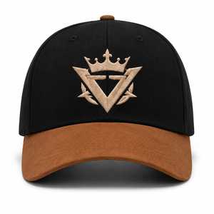 Gorra de Béisbol Deportiva de 5 Paneles de Gamuza Negra y Marrón Premium con Bordado Estilo Hip Hop - Product Image 1
