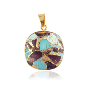 Vente en gros de bijoux à la mode mohave, pendentif en cuivre violet, turquoise, plaqué or, connecteur en forme de coussin, pendentif en pierre précieuse, bijoux - Product Image 2