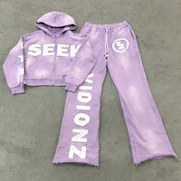 Conjunto Deportivo Personalizado con Logotipo, Impresión Digital, 100% Algodón, Lavado con Efecto Desgastado por el Sol, Sudadera con Capucha y Pantalones Deportivos con Cremallera Completa para Hombre