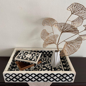 Bandeja para servir hecha a mano Bandeja para servir comida para desayuno con incrustaciones de hueso por Crescent Crafts - Product Image 1