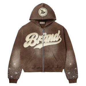 เสื้อฮู้ดแบบมีซิปเต็มตัวลาย GSM เสื้อฮู้ดดี้โอเวอร์ไซส์กำหนด500เองได้จากโรงงาน - Product Image 5