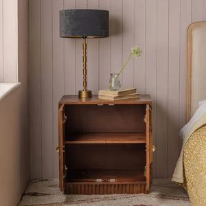 Mesa de Noche de Madera de Mango con Acabado Dorado Oscuro, Mesita de Noche Moderna de Madera, Mueble de Almacenamiento para Dormitorio - Product Image 2