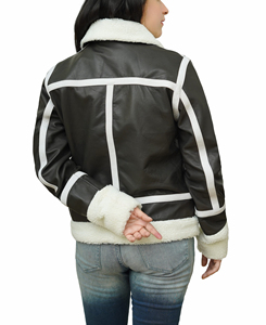 Veste en cuir volant Aviateur B3 en peau de mouton remplissage chaud manteau respirant veste Style motard Bomber col en fourrure vestes pour femmes - Product Image 4