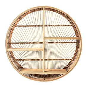 New Round Rattan Wall Shelf Handmade Display Rack with Boho Design Wall Decor for Living Room Bedroom Entryway Modern Rustic - Product Image 1