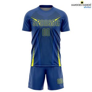 Maillot d'uniforme de football en tissu personnalisé Elite Custom Navy Blue Gold Heat-Transfer pour des performances inégalées et un style unisexe - Product Image 2