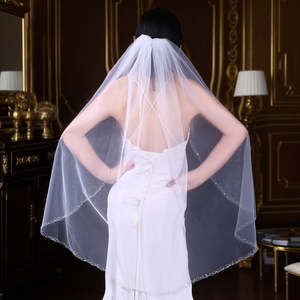Velo de Novia de Malla Color Marfil Bridella BV128-IY1, Estilo Vintage Hecho a Mano con Borde de Cuentas de Cristal, Una Capa para la Belleza de la Fiesta Nupcial - Product Image 4