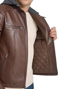 FLAVOUR Blouson aviateur en cuir véritable pour hommes hiver Style Vintage à capuche col montant fermeture à glissière Service OEM produit fini - Product Image 3