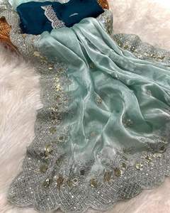 Hermoso Sari de seda de diseñador con trabajo de hilo de bordar con lentejuelas, Sari de ropa de boda, Sari de ropa de fiesta de diseñador. - Product Image 3