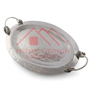 Meilleur plateau de service en métal de forme ovale poignée de fleur nouveauté plateau de service en acier inoxydable pour la maison hôtels et restaurants - Product Image 6