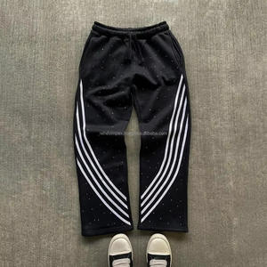กางเกงวอร์มผู้ชายลายทางประดับพลอยเทียมทรงตรงดีไซน์ตามสั่งกางเกงผู้ชายตรงลายทางโค้ง - Product Image 2