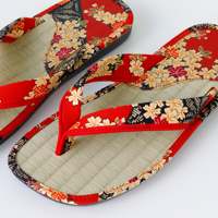 Sandales japonaises Tatami Setta Zori en herbe d'Igusa rouge et coton, pantoufles traditionnelles 26,5 cm, fabriquées au Japon, vente en gros