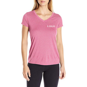 100% coton personnalisé rose col en v manches courtes Tops d'été fendus sur le côté femmes t-shirt demi manches chemise - Product Image 1