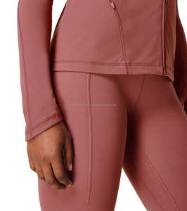Personalizar transpirable secado rápido Zip up manga chaqueta deportiva mujeres Fitness Hoodie 100% algodón de alta calidad - Product Image 5