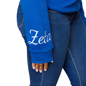 HBCU Zeta Chenille Sudadera Algodón Fleece Sorority Apparel Bordado Zeta Phi Beta Blue Pullover HBCU Educado Top - Product Image 3