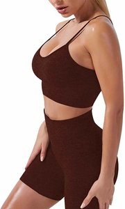 Ropa de moda Color sólido Estampado Fitness Mujeres Yoga Set Gimnasio Ropa activa Fitness Mujeres Yoga Conjuntos cortos - Product Image 2