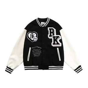 Chaqueta Bomber de Béisbol Vintage para Hombre, Chaqueta Universitaria con Mangas de Cuero y Bordado de Chenilla Personalizado OEM al por Mayor - Product Image 3