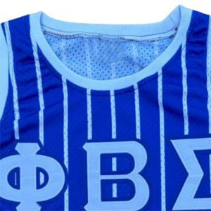 Camiseta de baloncesto a rayas azul-Phi Beta Sigma 100% Malla pesada de poliéster | Logotipos bordados y equipo de fraternidad de costilla de punto - Product Image 3