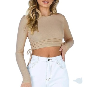 Top Corto de Punto de Alta Calidad al por Mayor para Mujer, Sudadera Casual Corta, Conjuntos de Sudaderas Deportivas Personalizadas para Mujer - Product Image 1