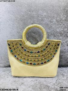 Artisan Handcrafted Designer Stone & Perlé Bridal Jute Sac à main Une soirée et un accessoire de mariage intemporels pour les femmes élégantes - Product Image 3