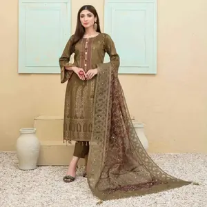 Diseñador verano Salwar Kameez para damas étnicas indias trajes de césped cosidos paquistaníes ropa informal de 3 piezas 2023 nueva moda ODM - Product Image 5