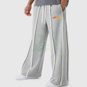 Custom Made <b>Mens</b> Sweatpants French Terry <b>Baggy</b> <b>Joggers</b> Streetwear Style All Stripes Embroidered Logo Mid Waist Washed Canvas - Product Image 4