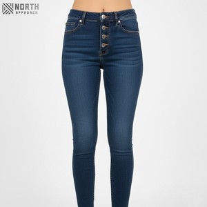 High Quality Cotton Solid <b>Light</b> <b>Blue</b> Denim <b>Jeans</b> Multi Buttons Breathable Stretch Plus Size Sexy <b>Jeans</b> Ladies Casual Pants - Product Image 1