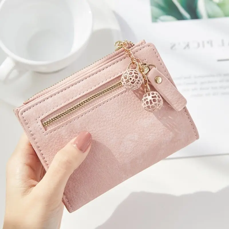 PU Leather Women Short Wallet Folding Card Holders Fashion Zipper Coin Purse with Tassel Cute Student Girls Money Bag