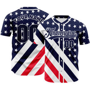 Venta al por mayor sublimación Logo béisbol Jersey equipo en blanco Patchwork color cuello en V hombres botón completo béisbol Jersey - Product Image 2