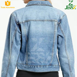 Long Sleeve Women's Basic Button <b>Denim</b> Crop <b>Jacket</b> 100% Cotton Breathable <b>Lightweight</b> Winter Woven Blue Outerwear Chest Pockets - Product Image 5