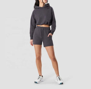 Sudadera con Capucha Corta para Mujer, Personalizable con Logotipo, al por Mayor, Estilo Deportivo Urbano, Oversize, de Algodón Liso - Product Image 1