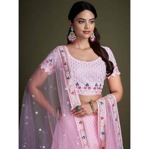 Charmant Lehenga Choli en Georgette rose clair avec broderie pour les mariages - Product Image 6