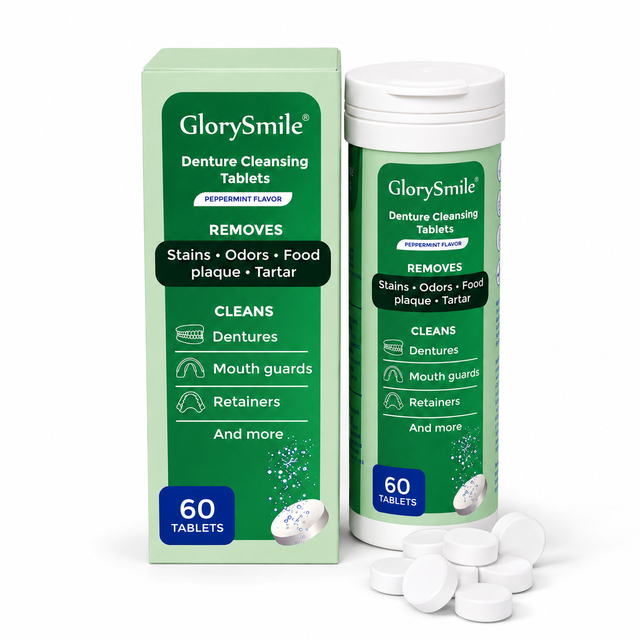 Denture Cleaning Tablets 60 Count, Peppermint Effervescent Formula, Cleans Stains, Odors & Residue for Dentures, Retainers
