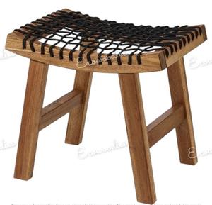 Traditional Hand Knitted Bamboo Ottaman Stool Modern Rectangle Shape Comfortable Ottoman with Wooden Legs Bone Inlay Console - Product Image 1