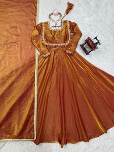 Robe Anarkali moutarde pour femmes, tenue ethnique indienne brodée, prête à porter pour les mariages et les fêtes, vêtements indiens et pakistanais - Product Image 6