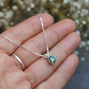 <b>Blue</b> Green Moissanite Solitaire Pendant <b>Necklace</b> 1Ct Round 925 Sterling Silver Gemstone Jewelry Elegant Women Gift - Product Image 2
